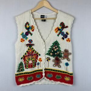 Beldoch Popper Holiday Christmas Sweater Cardigan Vest Women's Size M